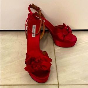 Tabitha Simmons Red Satin Platforms